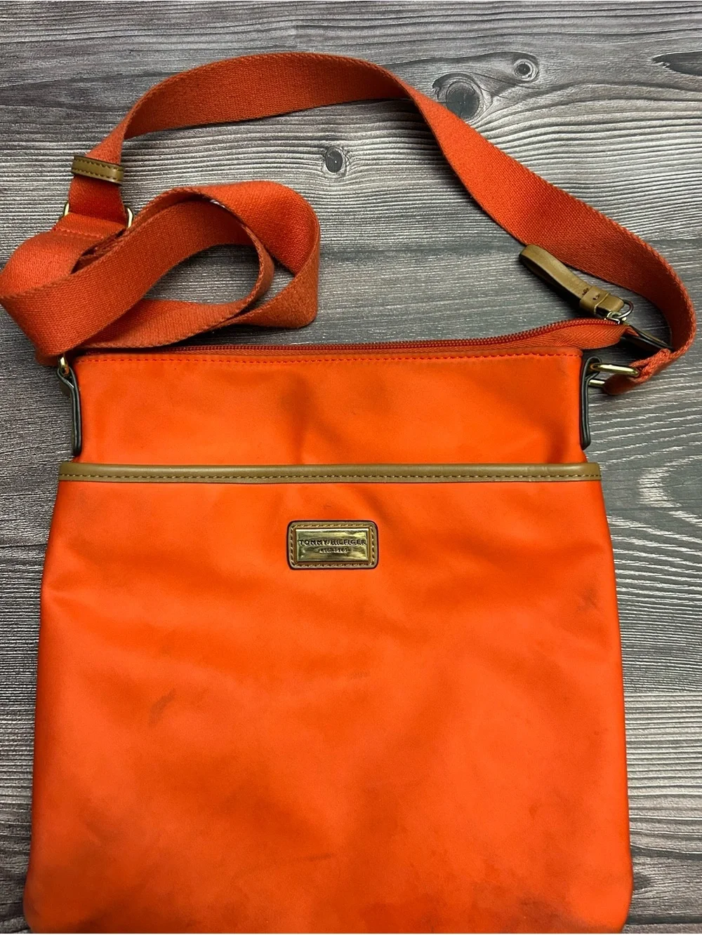 Tommy Hilfiger Orange Crossbody Bag with Tan Trim